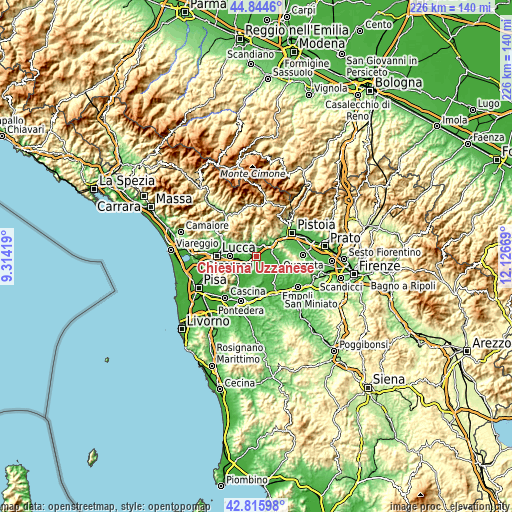 Topographic map of Chiesina Uzzanese