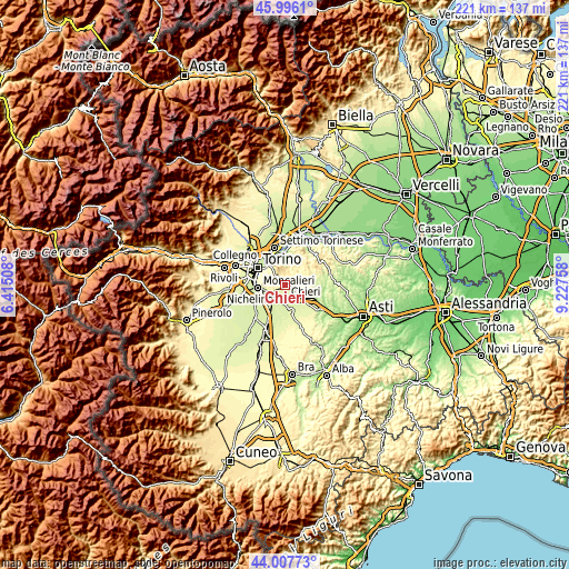 Topographic map of Chieri