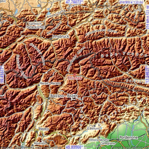 Topographic map of Chienes