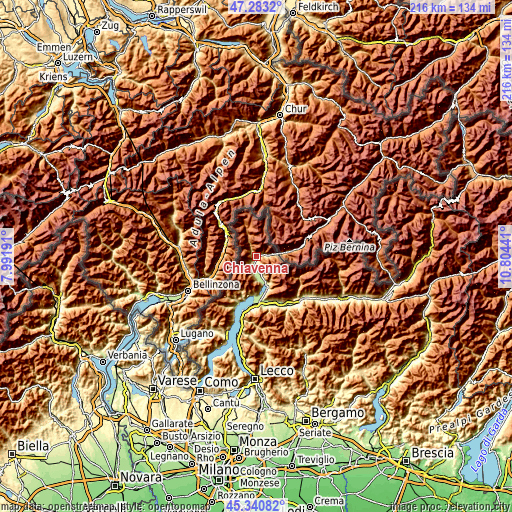 Topographic map of Chiavenna