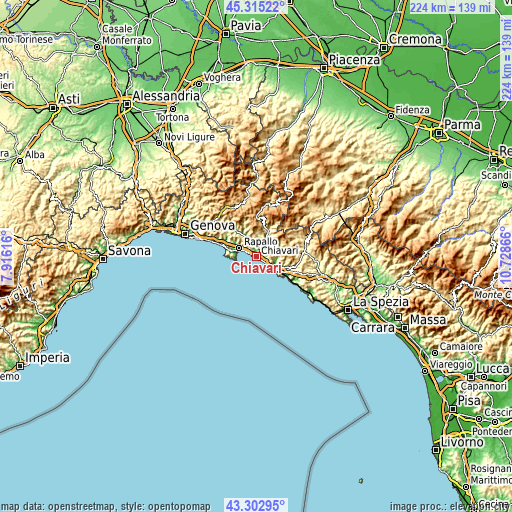 Topographic map of Chiavari