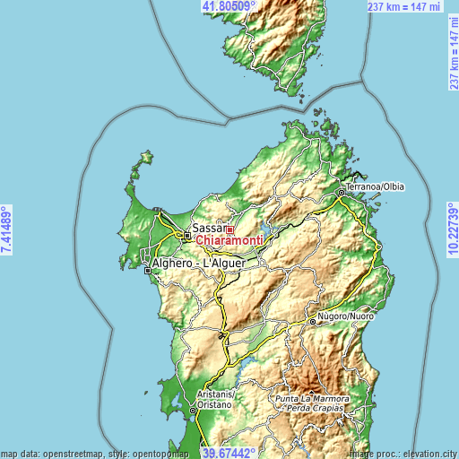 Topographic map of Chiaramonti