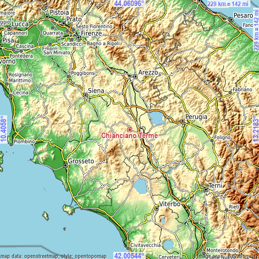 Topographic map of Chianciano Terme