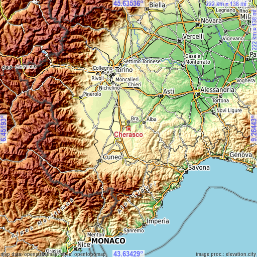 Topographic map of Cherasco