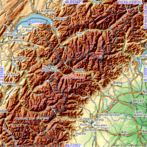 Topographic map of Charvensod