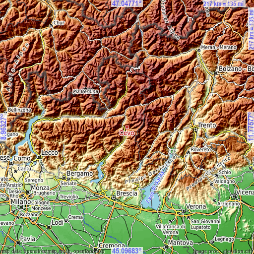 Topographic map of Cevo