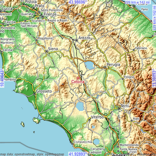 Topographic map of Cetona