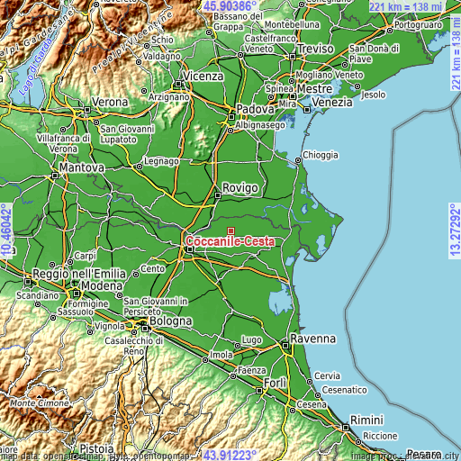 Topographic map of Coccanile-Cesta