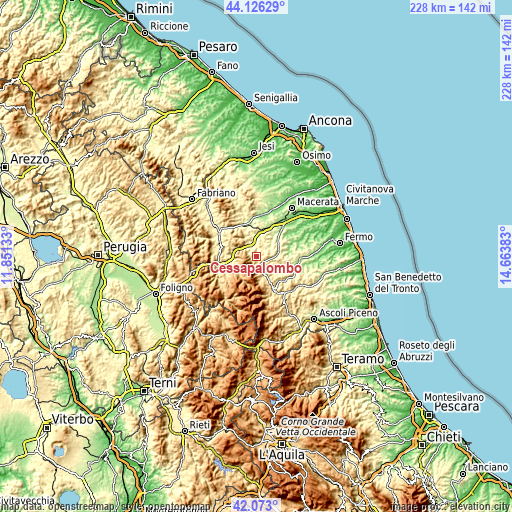 Topographic map of Cessapalombo