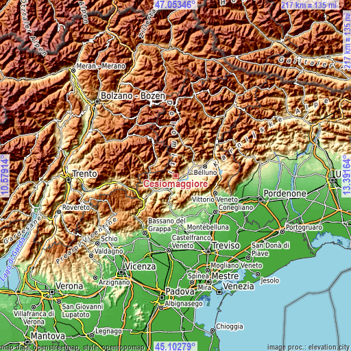 Topographic map of Cesiomaggiore