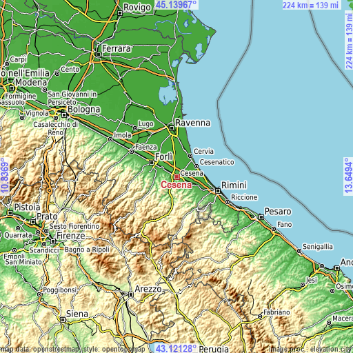 Topographic map of Cesena