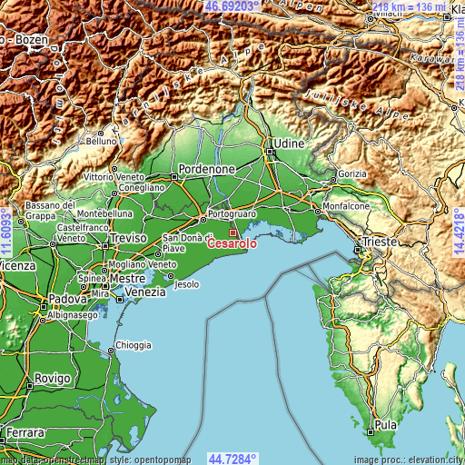 Topographic map of Cesarolo