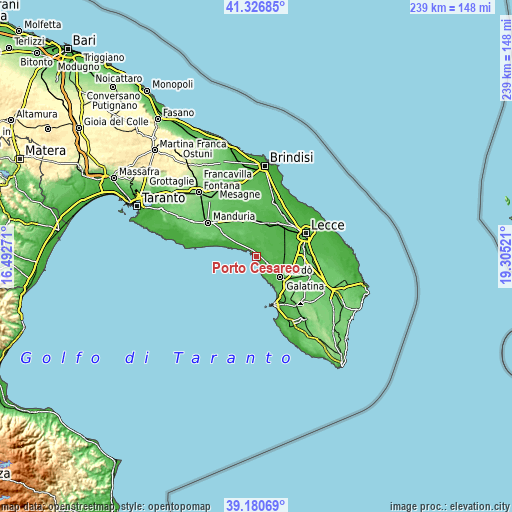 Topographic map of Porto Cesareo