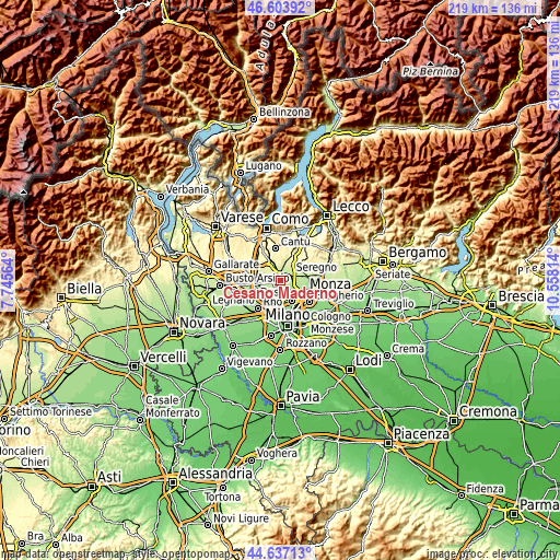 Topographic map of Cesano Maderno