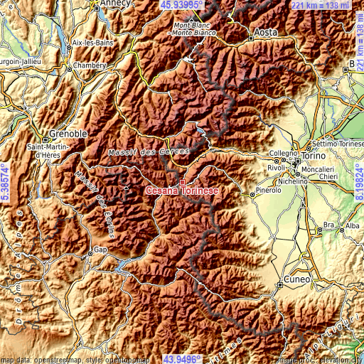 Topographic map of Cesana Torinese