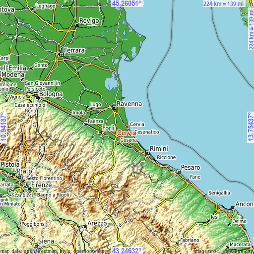 Topographic map of Cervia