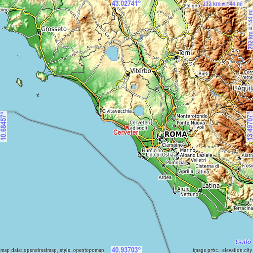 Topographic map of Cerveteri