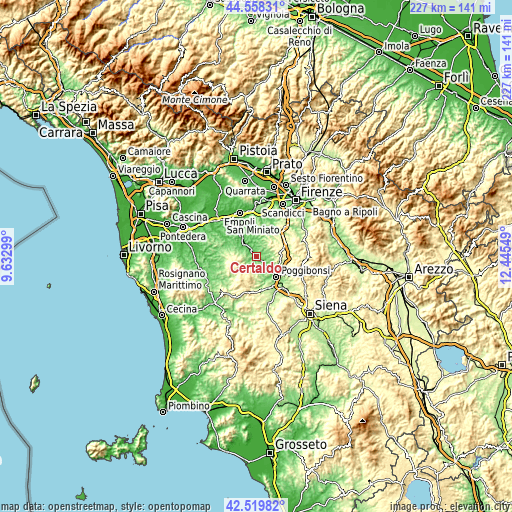 Topographic map of Certaldo