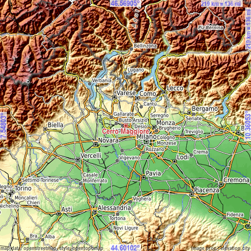Topographic map of Cerro Maggiore