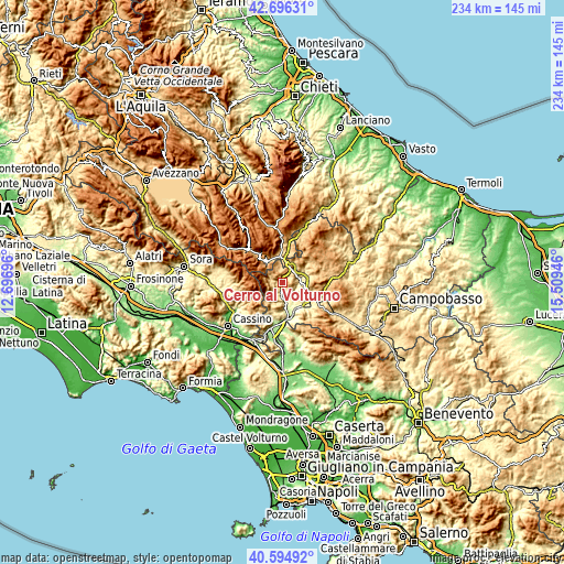 Topographic map of Cerro al Volturno