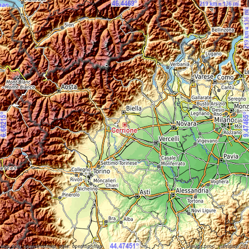 Topographic map of Cerrione