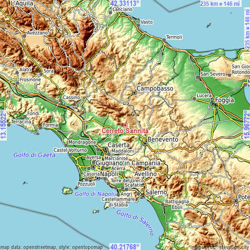 Topographic map of Cerreto Sannita