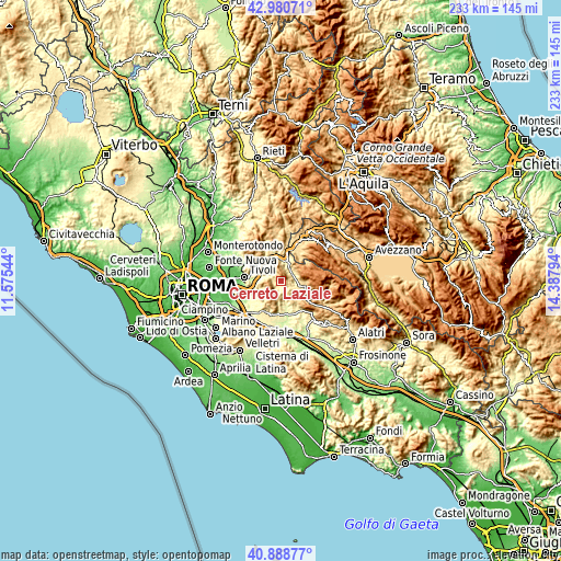 Topographic map of Cerreto Laziale