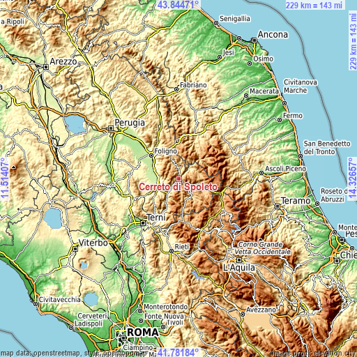 Topographic map of Cerreto di Spoleto