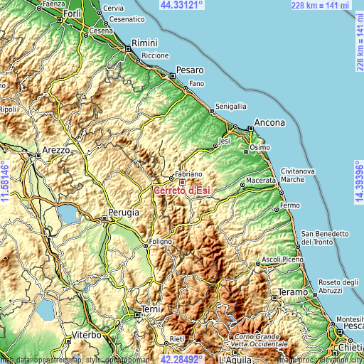 Topographic map of Cerreto d'Esi