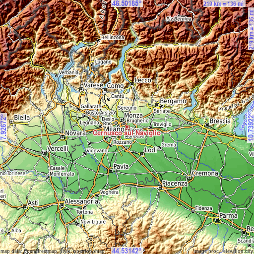 Topographic map of Cernusco sul Naviglio