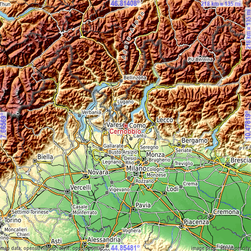 Topographic map of Cernobbio