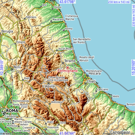 Topographic map of Cermignano