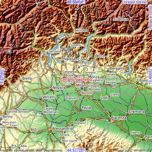 Topographic map of Ceriano Laghetto
