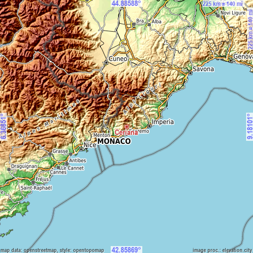 Topographic map of Ceriana