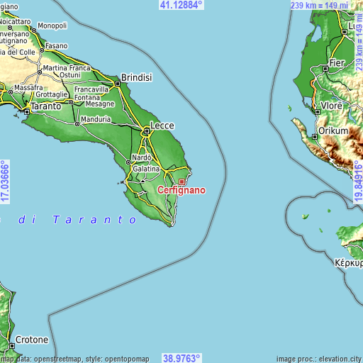 Topographic map of Cerfignano