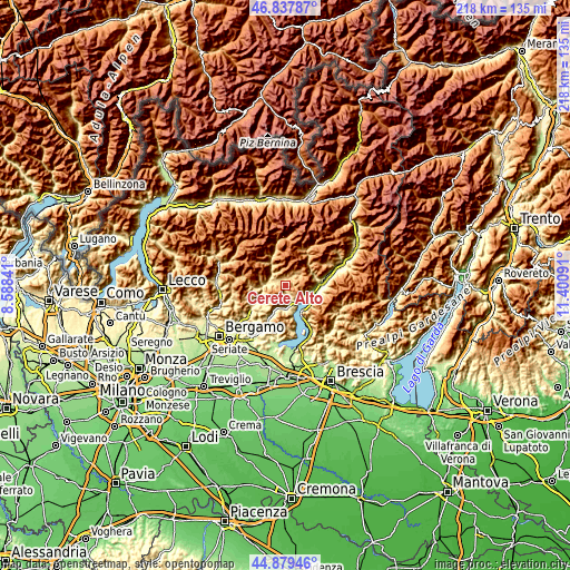 Topographic map of Cerete Alto