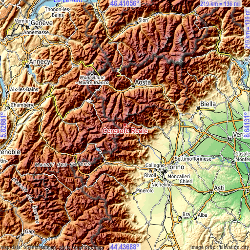 Topographic map of Ceresole Reale