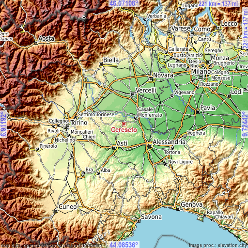 Topographic map of Cereseto