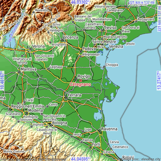 Topographic map of Ceregnano