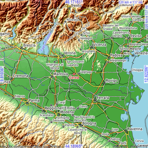 Topographic map of Cerea