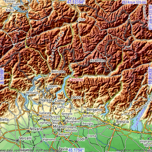 Topographic map of Cercino