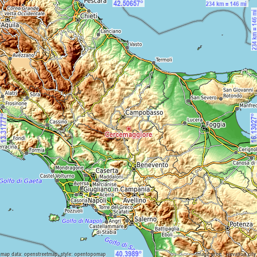 Topographic map of Cercemaggiore