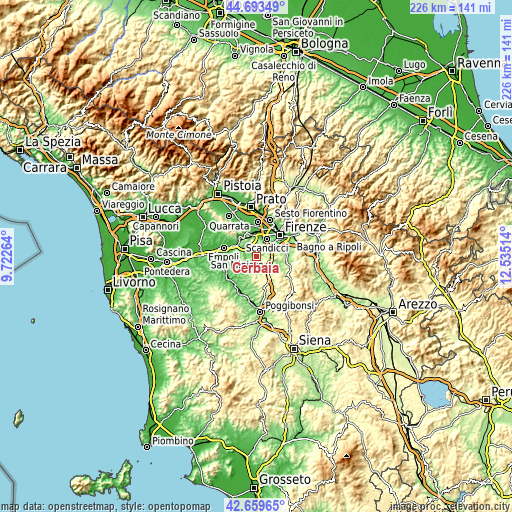 Topographic map of Cerbaia