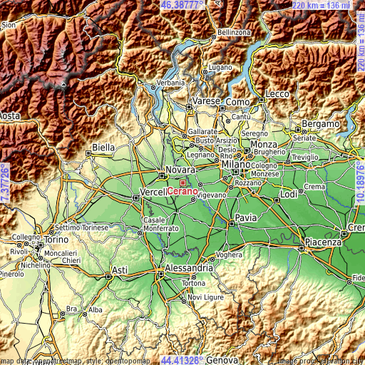 Topographic map of Cerano