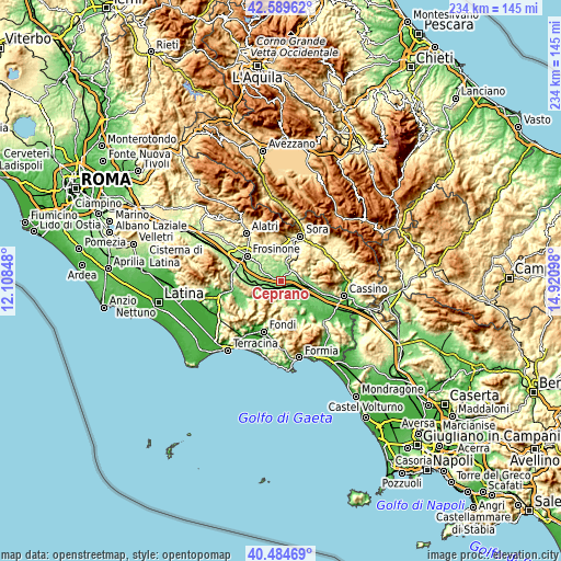 Topographic map of Ceprano