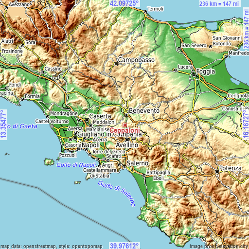 Topographic map of Ceppaloni
