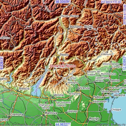 Topographic map of Centa San Nicolò
