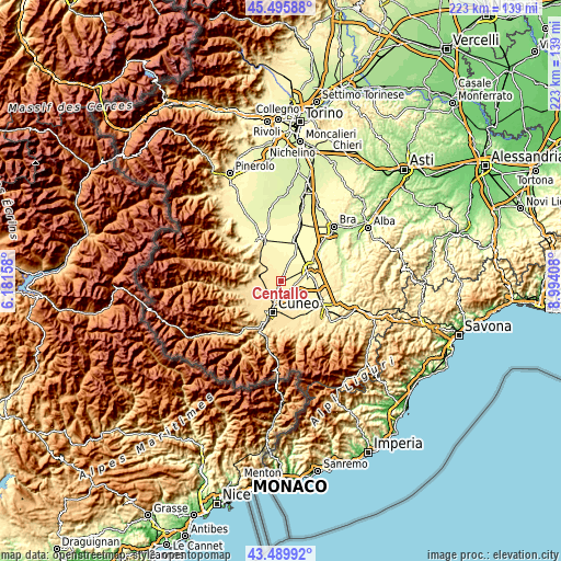 Topographic map of Centallo