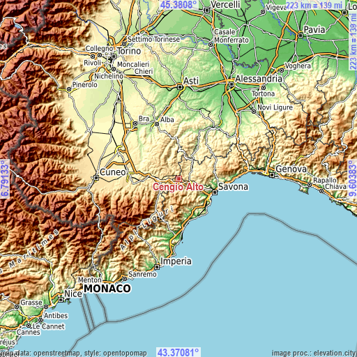 Topographic map of Cengio Alto