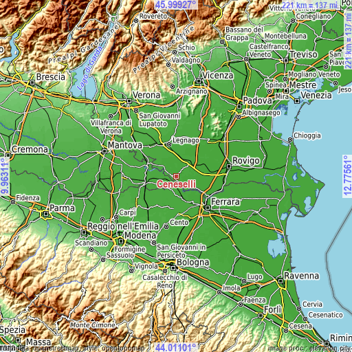 Topographic map of Ceneselli